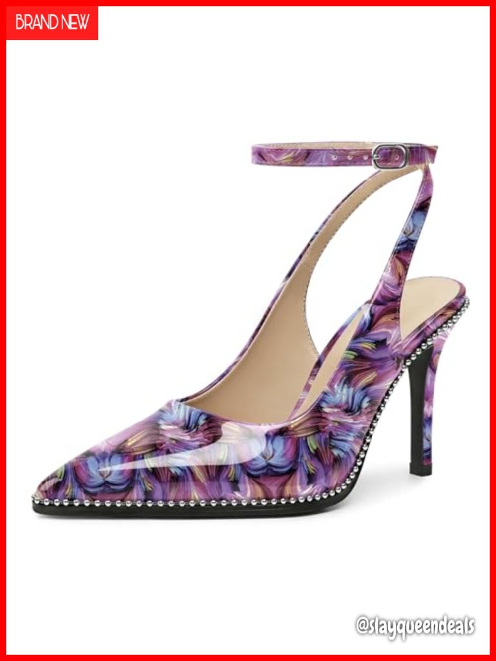 Slingback Heels Ankle Strap Pointed Toe Stilettos Patent Leather Pumps 3.5 Inch